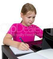 Girl doing homework for a laptop