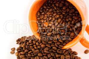 cup with coffee beans isolated on white