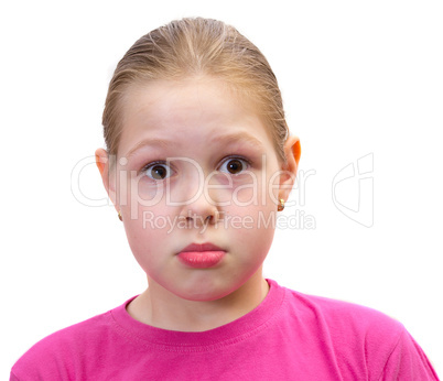 The girl isolated on white. Emotions.