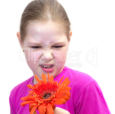 girl with a flower isolated on white