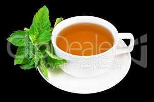 Herbal tea with mint in a white cup