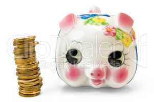 Piggy Bank with a column of coins