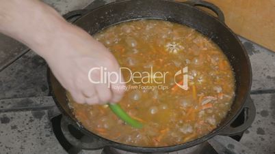 EDIT Adding spicy green peppers into stewing pork with carrot