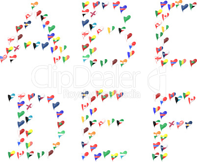 Alphabet letters font made of flags in heart