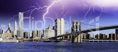 Storm over Brooklyn Bridge in New York City