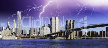 Storm over Brooklyn Bridge in New York City
