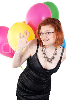 Beautiful woman with multicolored air balloons