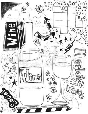 hand drawn wine doodles