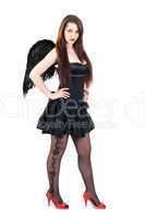Beautiful brunette woman with black wings