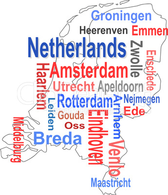 holland map and words cloud with larger cities