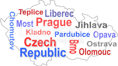 czech republic map and words cloud with larger cities