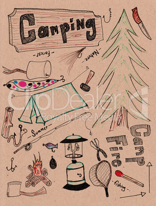 Hand drawn doodles - camping XXXL