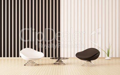 Modern interior of room with armchairs 3d render