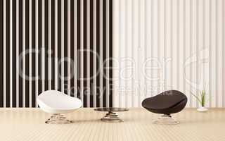 Modern interior of room with armchairs 3d render