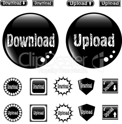 Black web glossy buttons download and upload sign