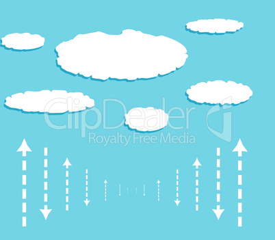 Cloud computing diagram with data signals in form of arrows