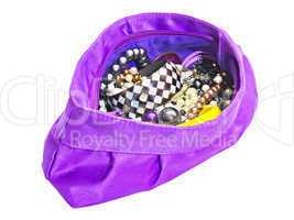 purple ladies handbag with jewelry