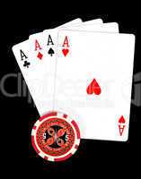 Cards and ultimate poker chips on black
