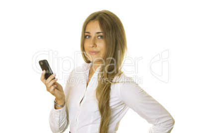 Business woman reading message on mobile phone