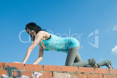 Young woman on roof