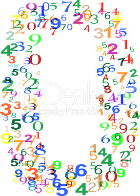 Number Zero 0 made from colorful numbers