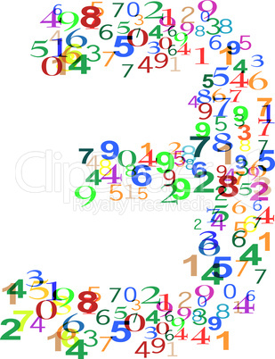 Number Three 3 made from colorful numbers