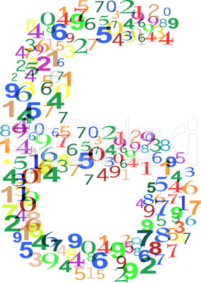 Number Six 6 made from many colorful numbers