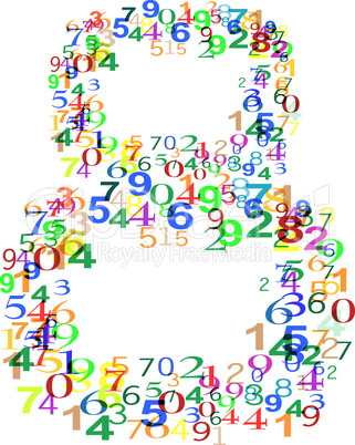 Number 8 Eight made from many colorful numbers