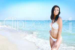 woman in bikini at sea beach