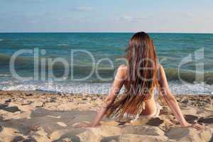 young beauty woman on sea