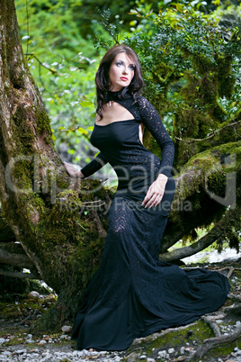 beauty Brunette woman in Abkhazia forest