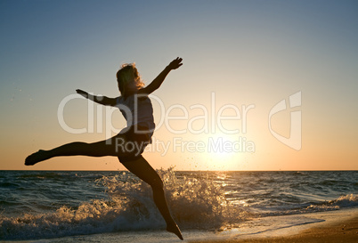 beauty woman run on sea beach