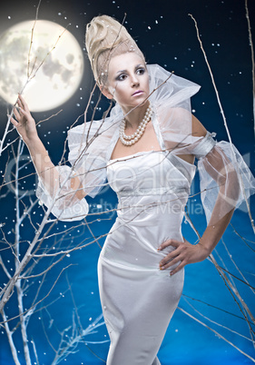 beauty woman  under moon