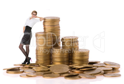 busines woman with column coins