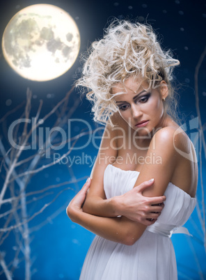 beauty woman  under moon