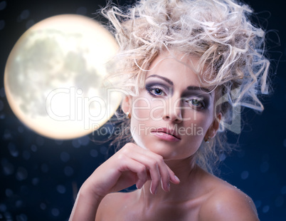 beauty woman  under moon