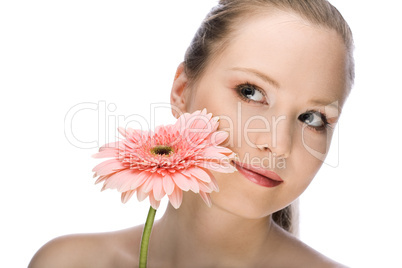 beauty woman closeup portrait with flower