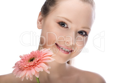 beauty woman closeup portrait with flower