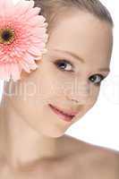 beauty woman closeup portrait with flower