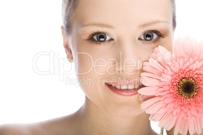 beauty woman closeup portrait with flower