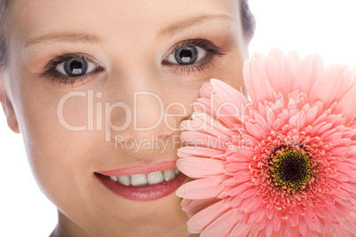 beauty woman closeup portrait with flower