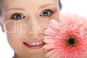 beauty woman closeup portrait with flower