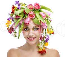 beauty woman portrait with wreath from flowers
