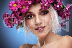 beauty woman portrait with wreath from flowers