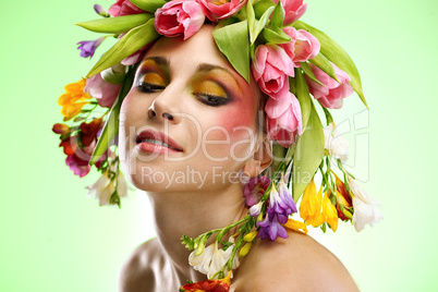 beauty woman portrait with wreath from flowers