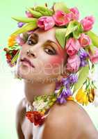 beauty woman portrait with wreath from flowers