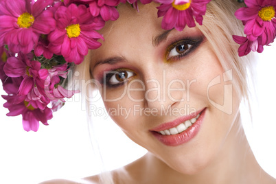 beauty woman portrait with wreath from flowers