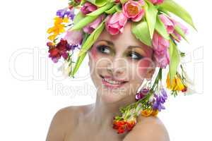 beauty woman portrait with wreath from flowers