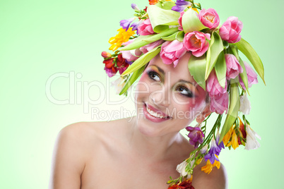 beauty woman portrait with wreath from flowers