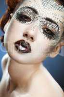 beauty woman makeup with crystals on face